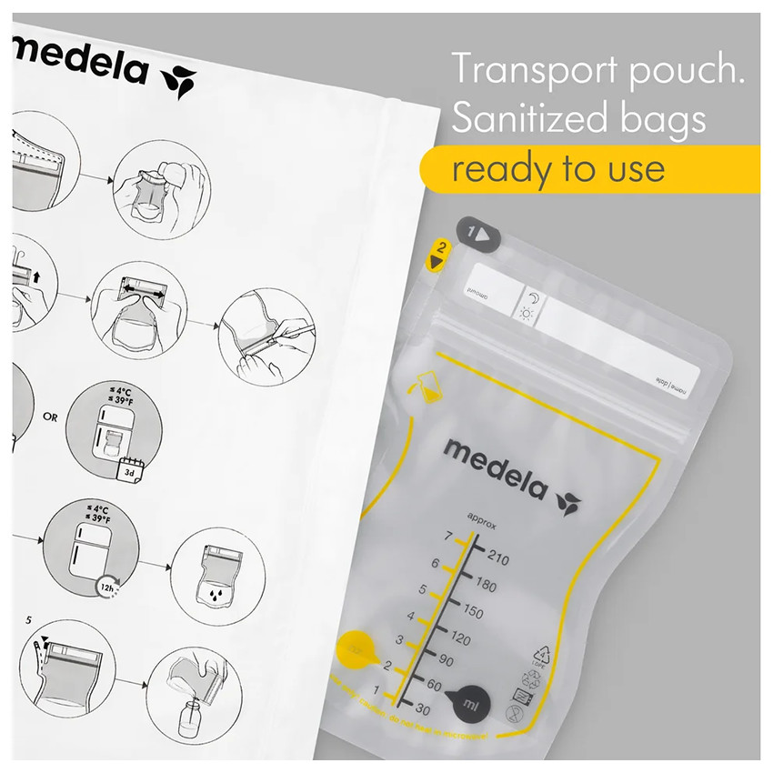 Sachets de conservation pour lait maternel à versement facile 210ml - 25pcs 