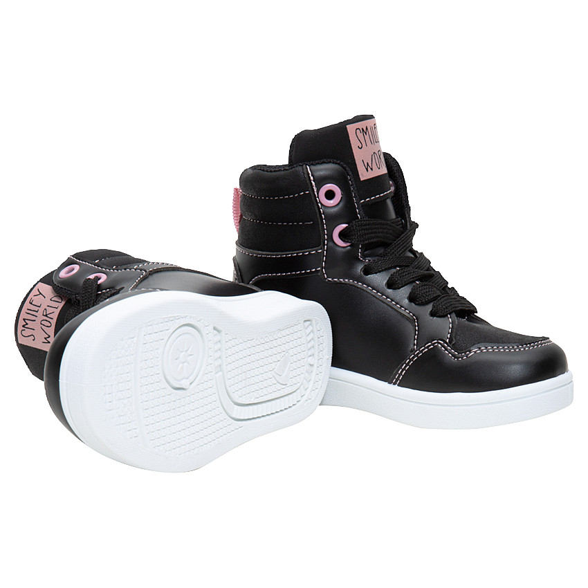 Baskets montantes effet cuir avec imprimés et badge Smiley Baby  