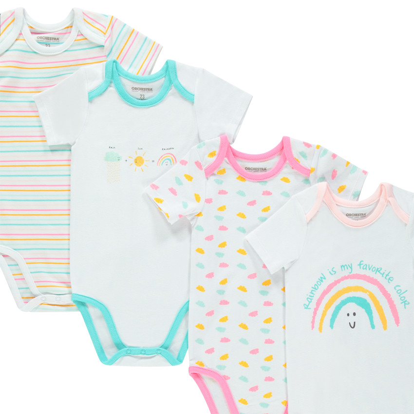 Set van 7 body’s in biokatoen met korte mouwen en gekleurde prints 