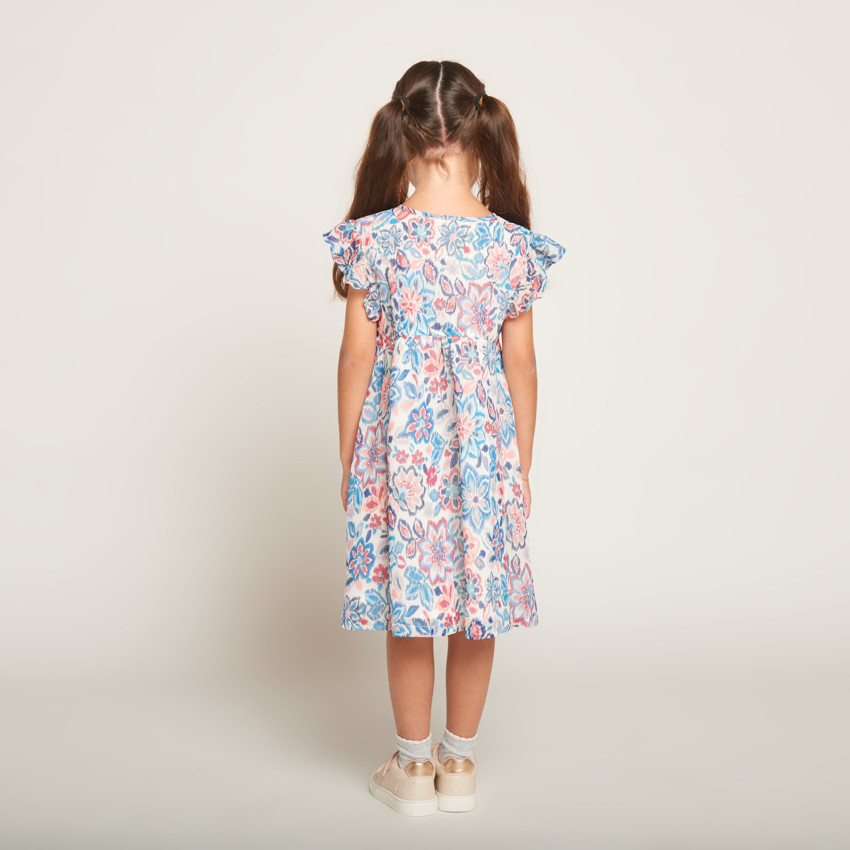 Korte mouwen jurk met ruches en bloemenprint voor meisjes 