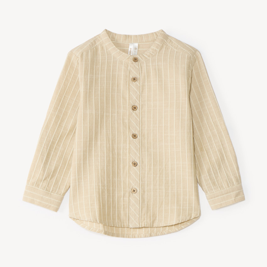 Langarmige mao-kraag jongensbabyblouse van gestreepte stof 