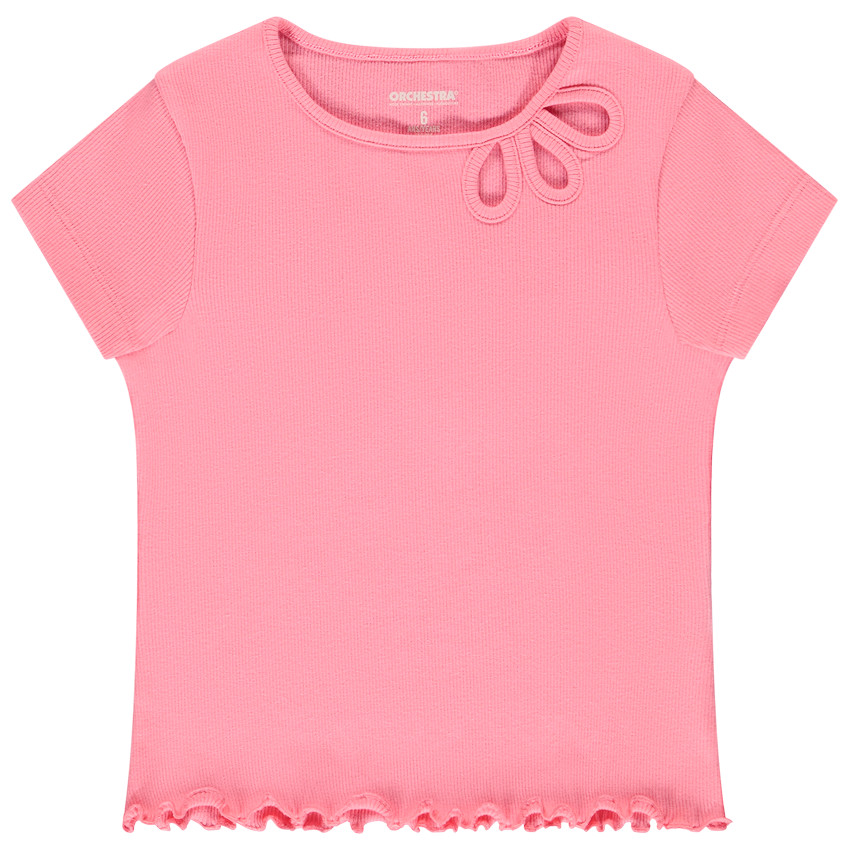 Korte mouwen geribbelde T-shirt met open hals voor meisjes 