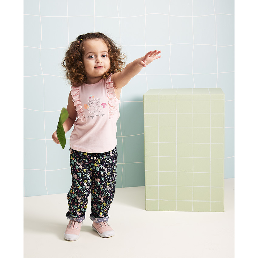 Débardeur printé avec volants en broderie anglaise pour bébé fille 