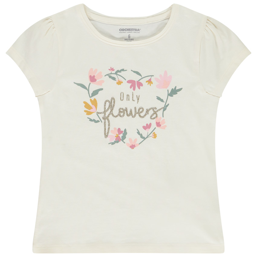 T-shirt manches courtes printé à paillettes pour fille 