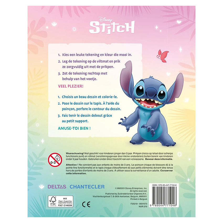 NL/FR - Bloc de dessins à perforer avec poinçon Disney Stitch +3A / Prikbord met prikpen Disney Stitch +3J 