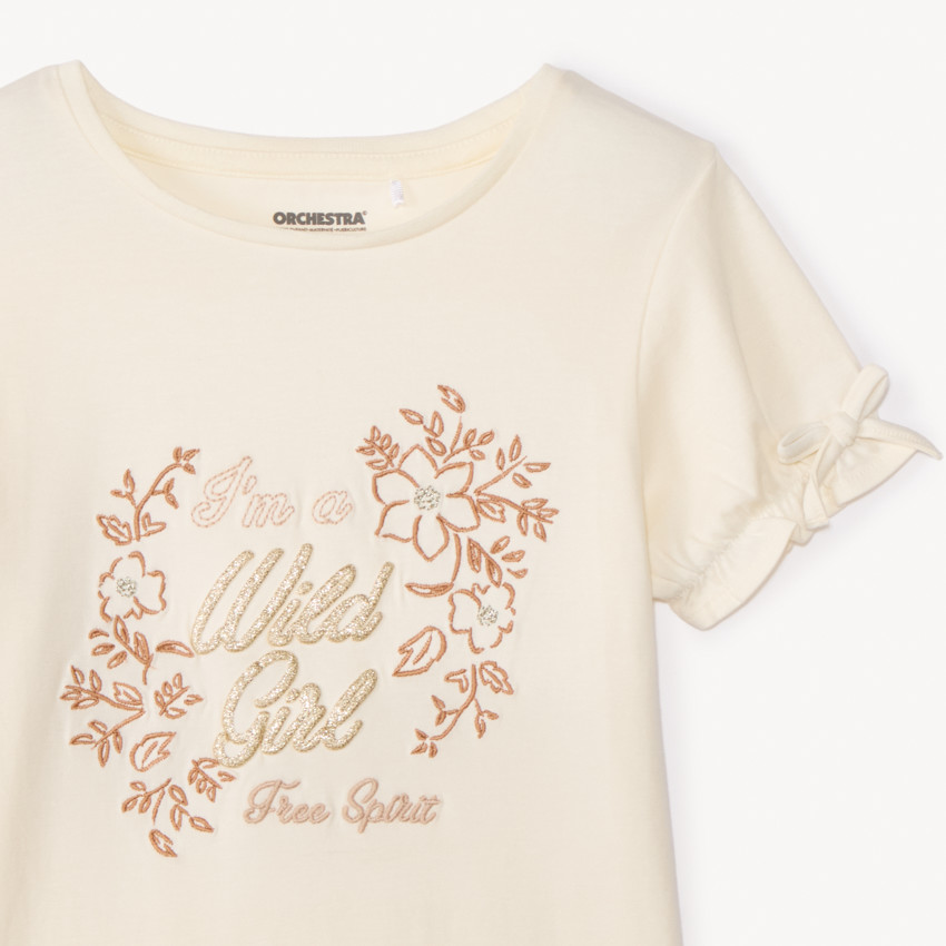 T-shirt met korte mouwen en knoopjes met borduursels voor meisjes 