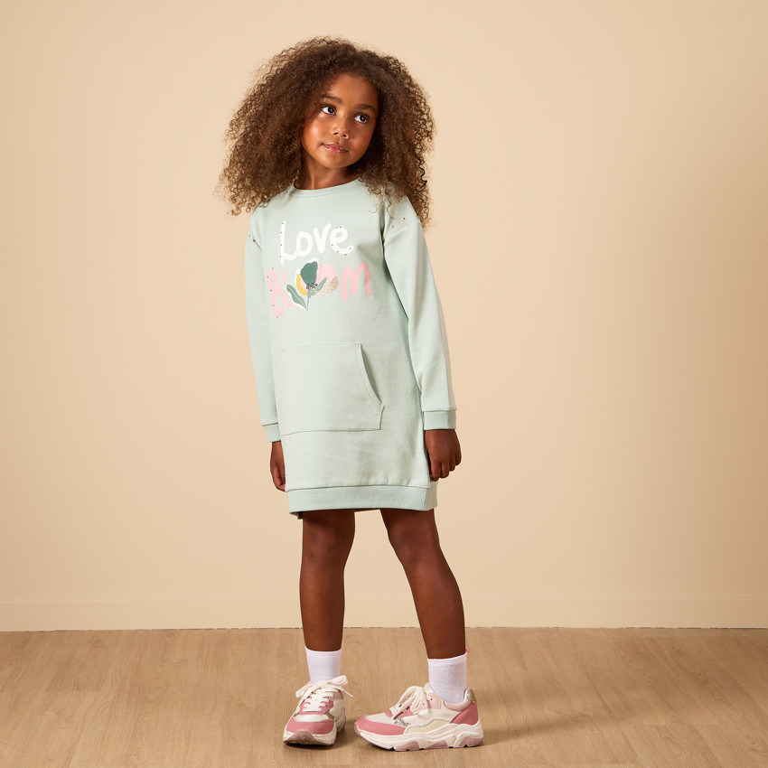 Robe sweat à strass et poche kangourou pour fille 