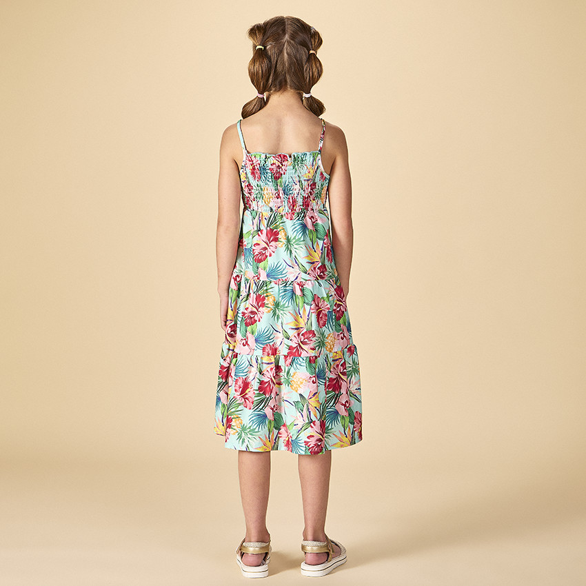 Lange jurk met volant en tropische print voor meisjes 