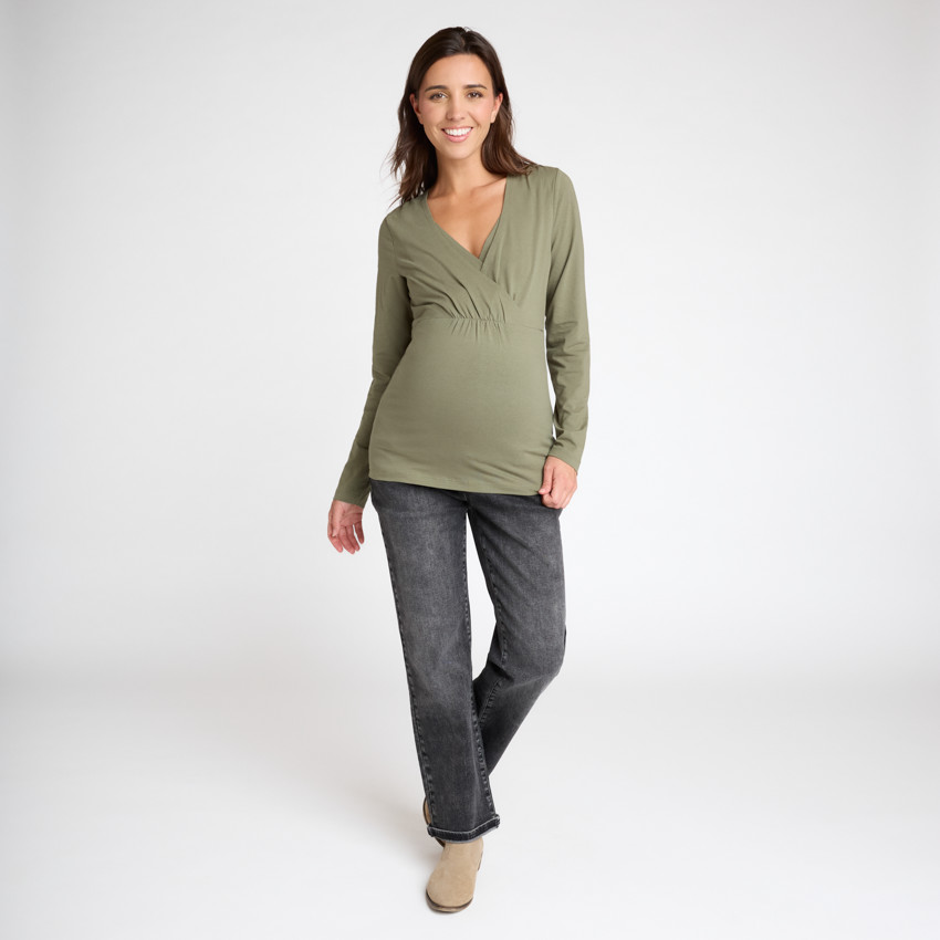 T-shirt met lange mouwen voor zwangerschap en borstvoeding met overslagkraag 