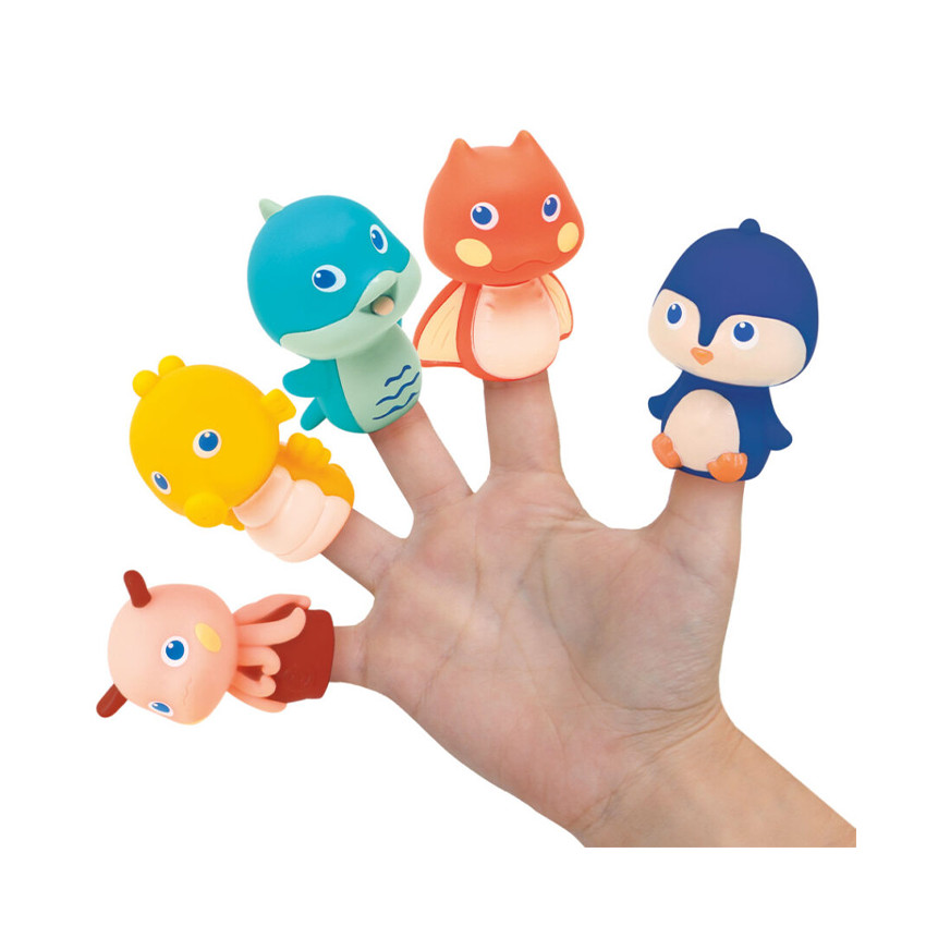 Badboek met 5 marionetten van zeedieren 