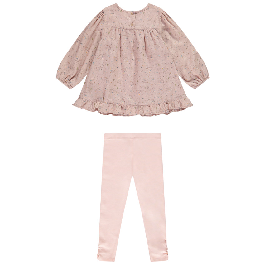 Ensemble tunique manches longues en voile fantaisie imprimé lapin + caleçon fleece pour bébé fille 