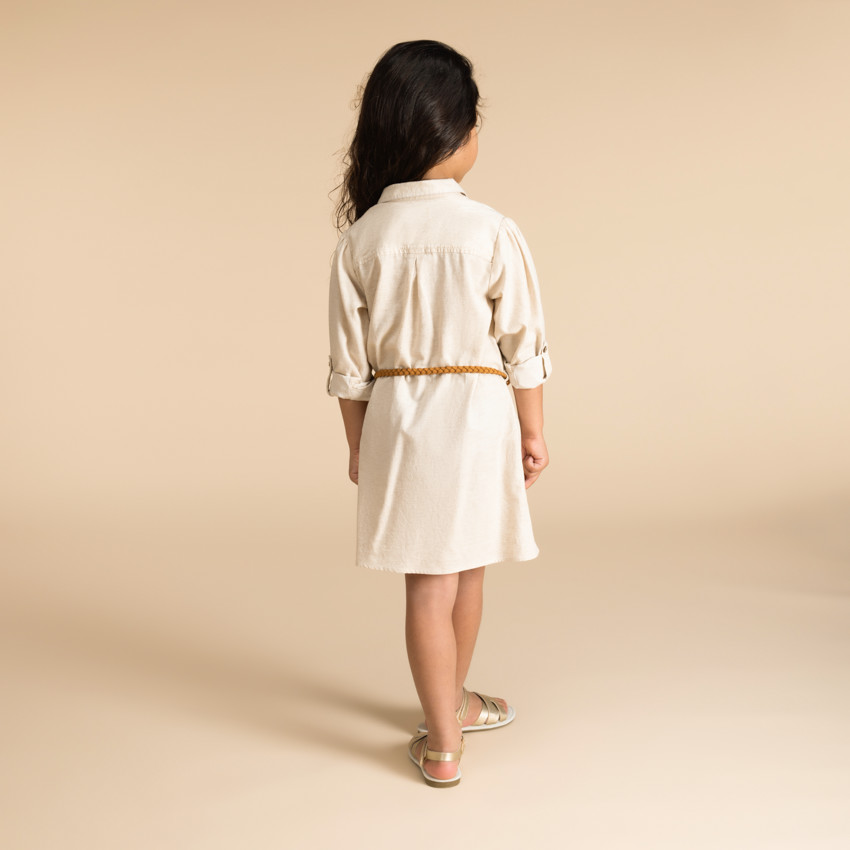 Robe style chemise à manches longues + ceinture pour fille 