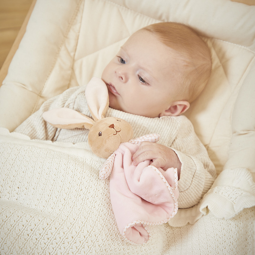 Doudou plat rond lapin rose 