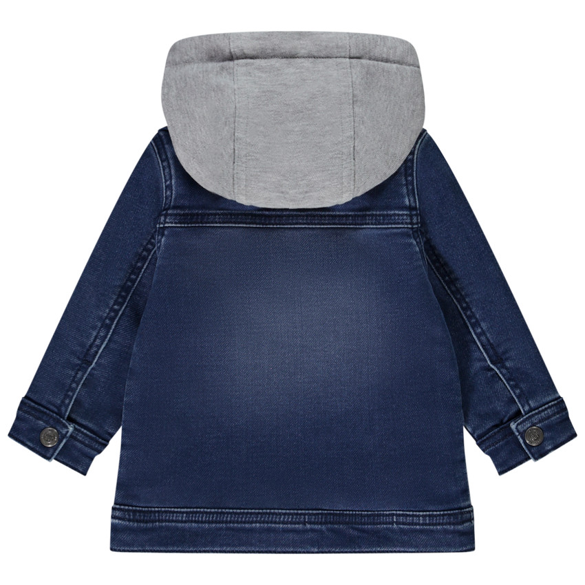 Jas worker in twee materialen met afneembare kap voor baby jongen 