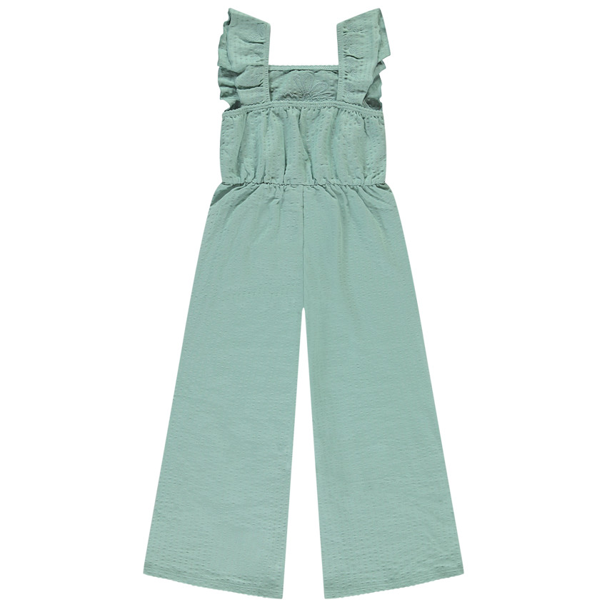 Combinaison longue volantée à broderie florale pour fille 