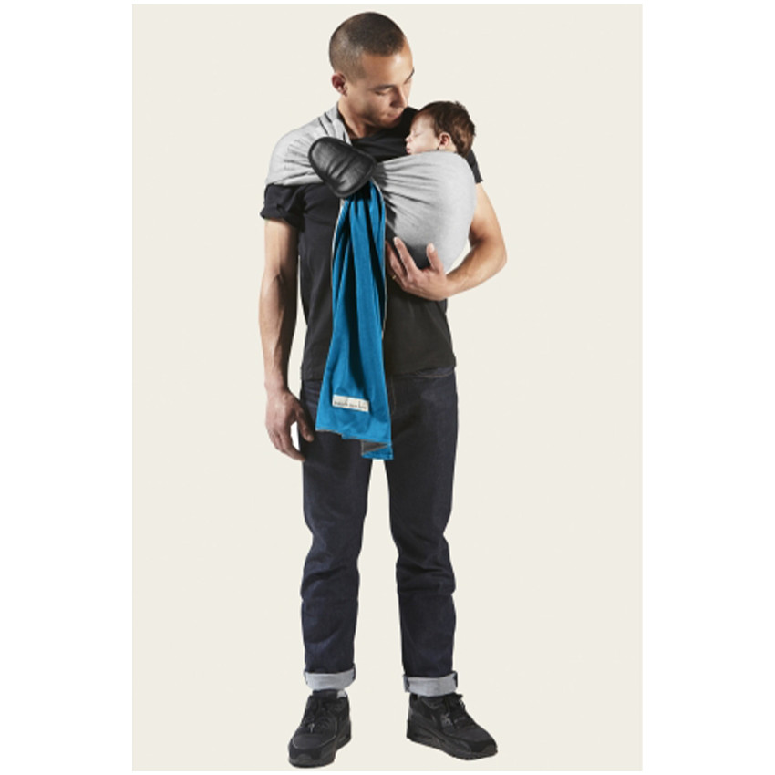 Sling – Draagdoek knooploos – Grijs/Eendblauw 