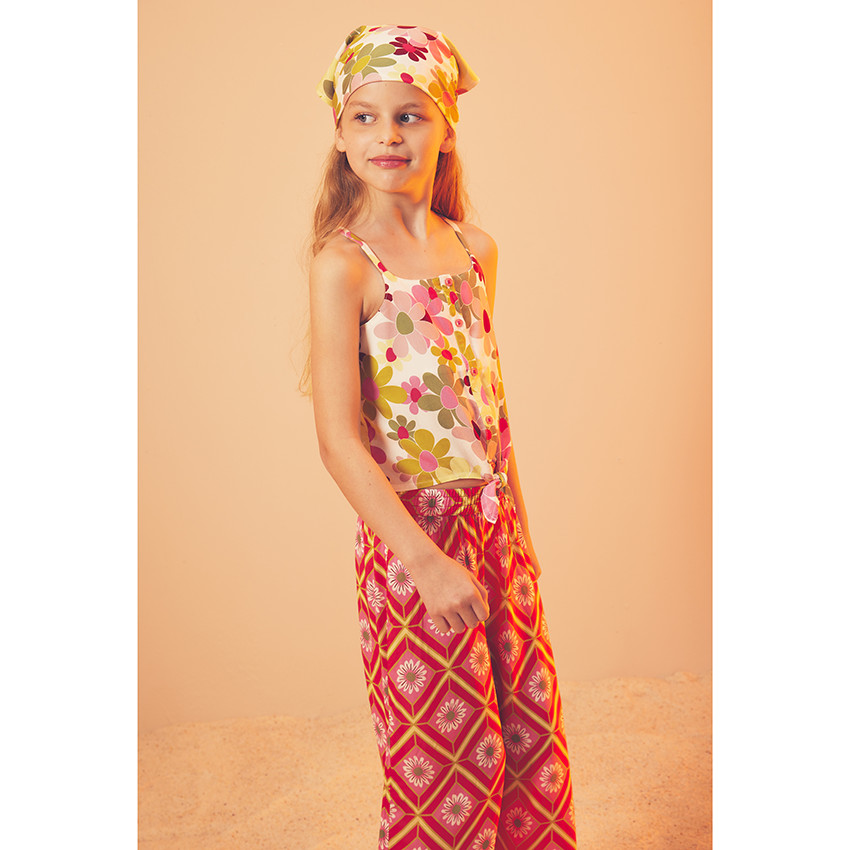 Pantalon large et fluide imprimé retro pour fille 