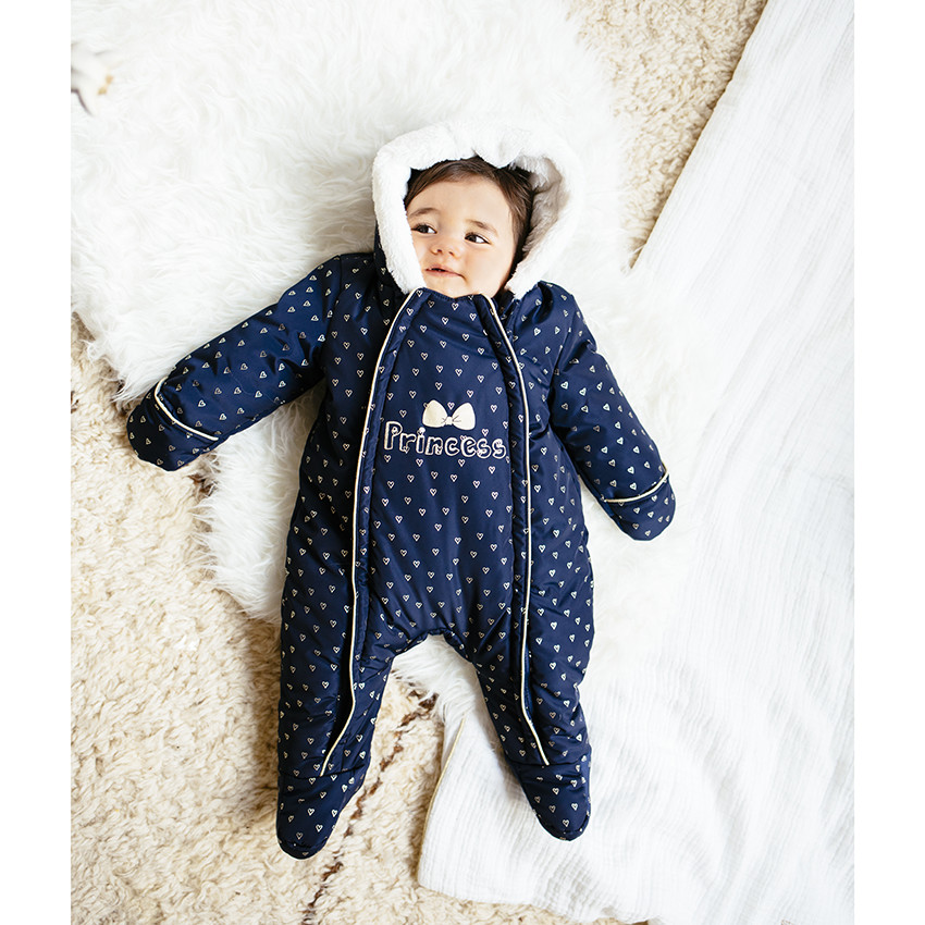 Combi-pilote imprimée coeurs doublée sherpa pour bébé fille 