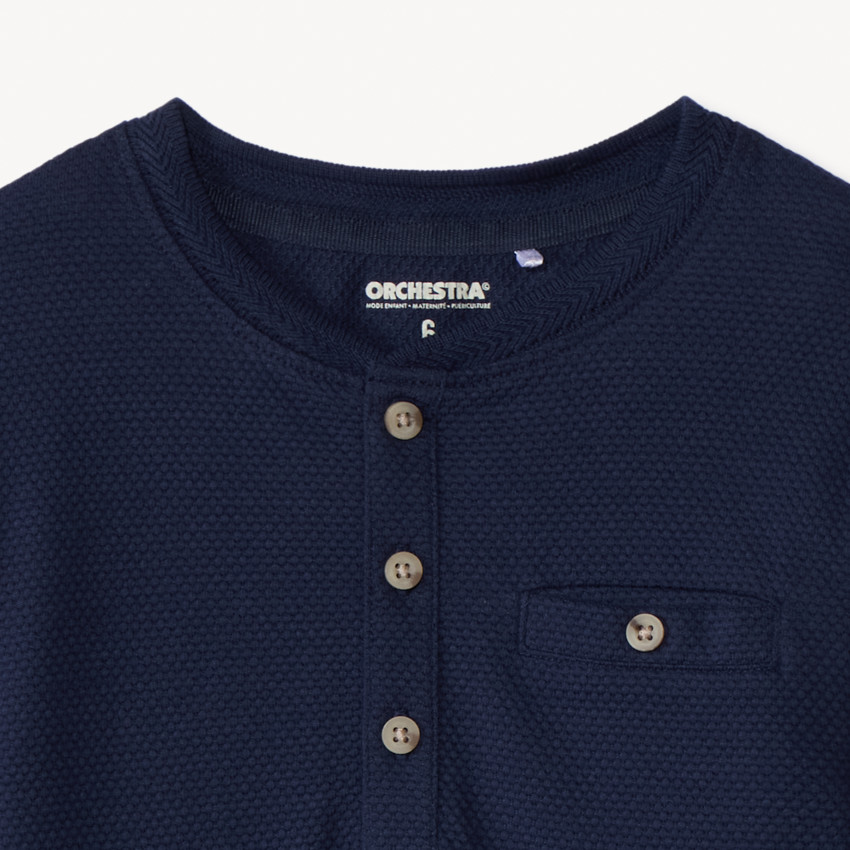 T-shirt manches longues en nid d'abeille et col tunisien pour garçon 