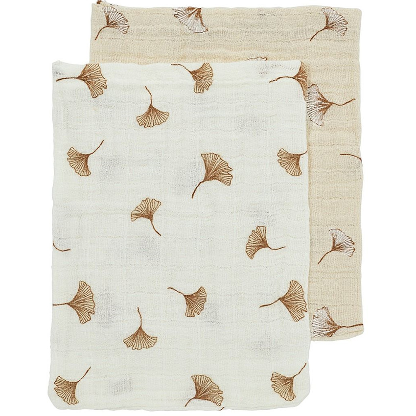 Lot de 2 langes mousseline - Ginkgo Offwhite/Soft Sand - 20x17 cm 