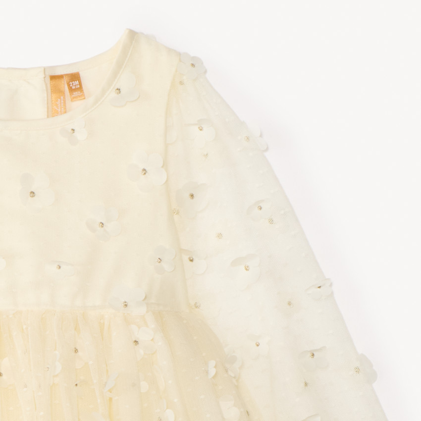 Robe manches longues avec fleurs 3D pour bébé fille 