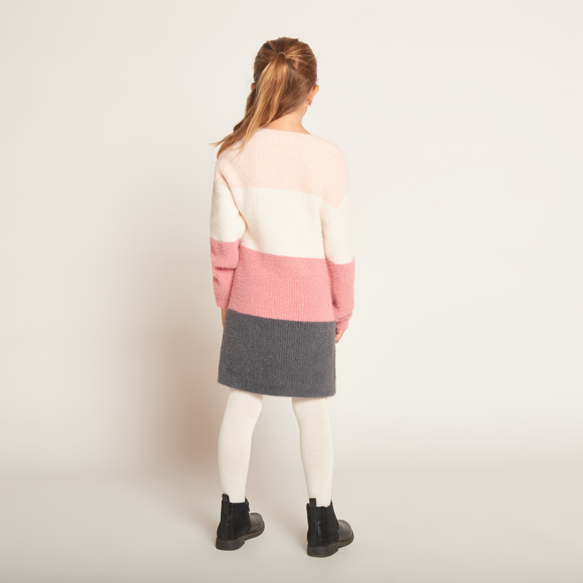 Robe en tricot effet colorblock pelucheux pour fille  