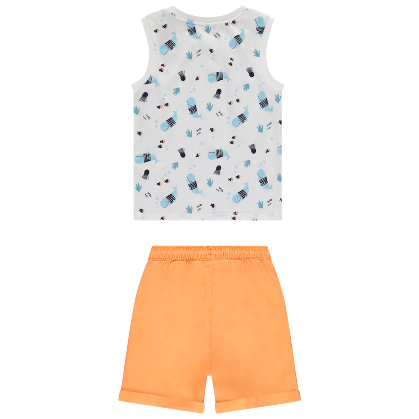 Ensemble bermuda uni + mouwloos bedrukt marin hemdje voor baby jongen 