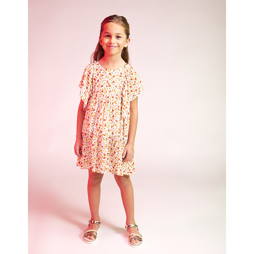 Jurk met korte volantmouwen en bloemenprint voor meisjes 