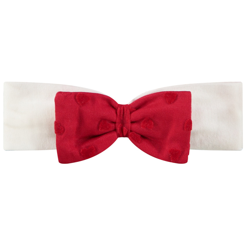 Bandeau nœud floqué cœurs pour bébé fille 