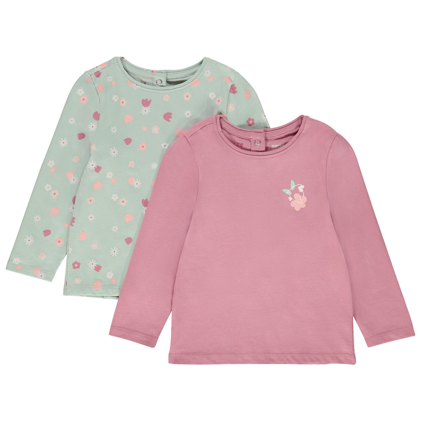 Lot de 2 t-shirts manches longues en jersey pour bébé fille 