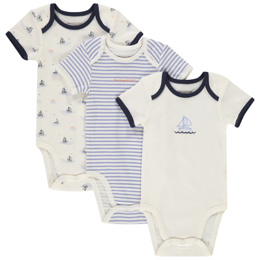 Lot de 3 bodies manches courtes motifs Voiliers pour bébé garçon 
