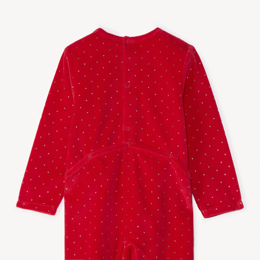 Dors-bien en velours avec patch brodé cerf et imprimé pois pour bébé fille 