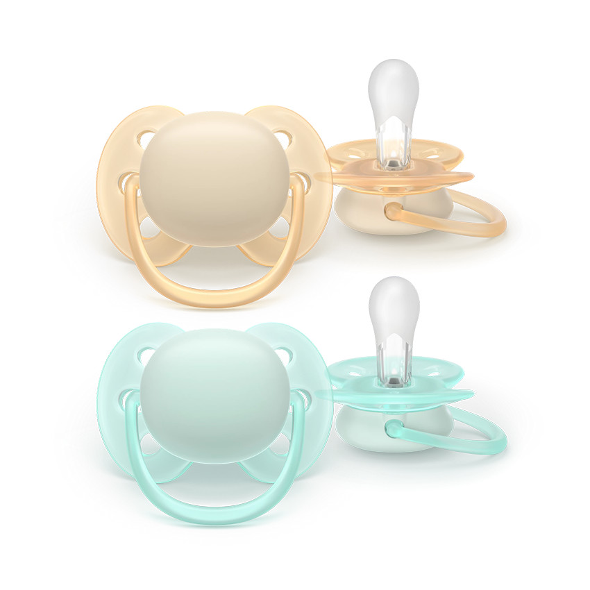 Lot de 2 sucettes silicone 0-6M Ultra Soft unies 