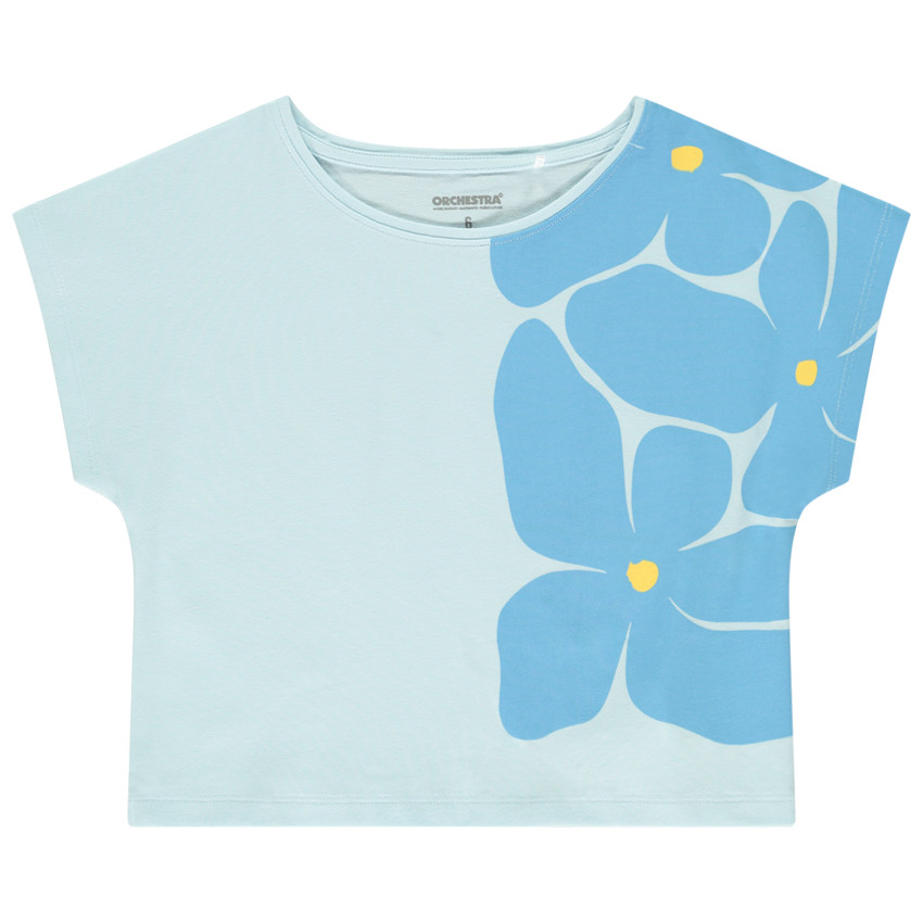 T-shirt manches courtes forme boîte avec fleurs fantaisie pour fille 
