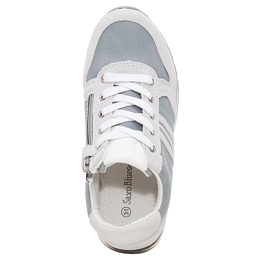 Lage sneakers met veters en ritssluiting uit twee materialen 