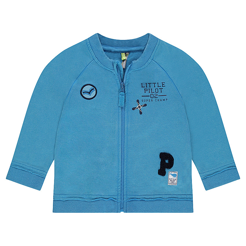 Vest van molton met rits, opgestikte en geborduurde badges 