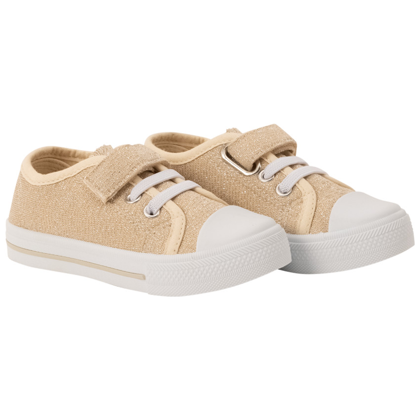 Baskets basses en toile dorée avec scratch pour bébé fille 