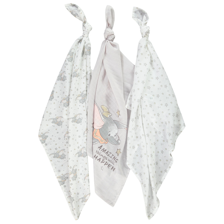 Lot de 3 langes en gaze de coton Dumbo Disney   