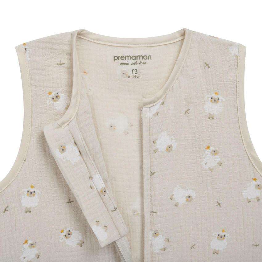 Gigoteuse TOG 0.5 van gaas met schapenprint 18-36M La Vie à la Ferme beige 