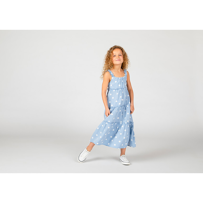Robe longue volantée imprimé pois pour fille 