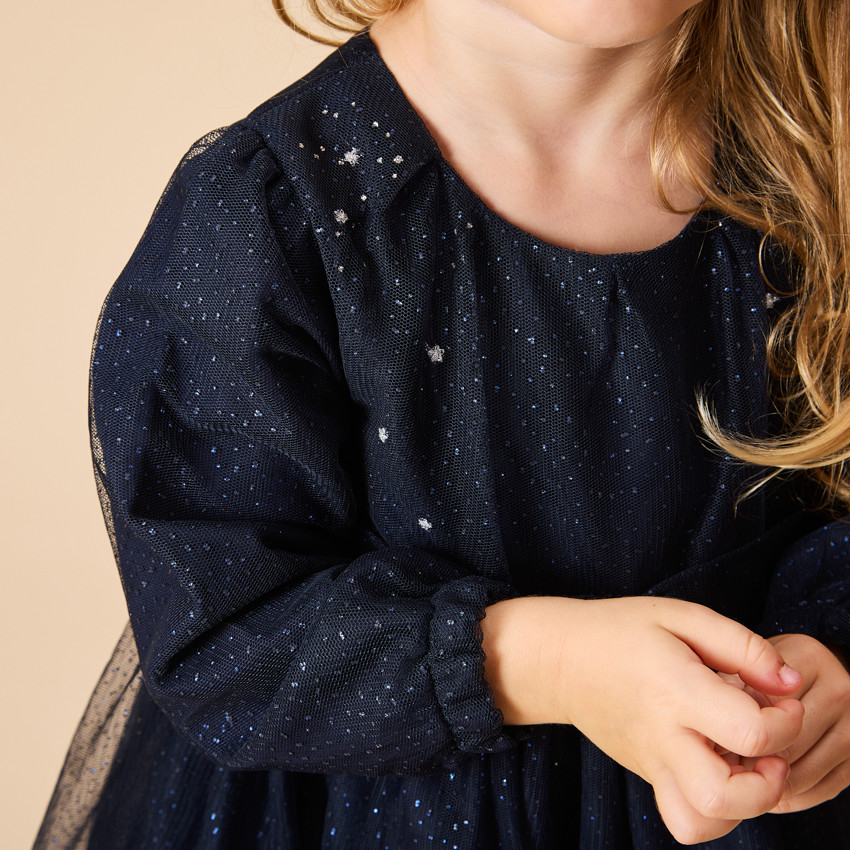 Feestjurk met lange mouwen in glinsterende tule voor meisjes 