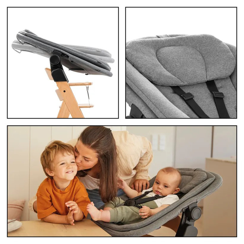 Set Chaise haute réglable Alpha+ & Transat & Harnais Naturel/Gris 