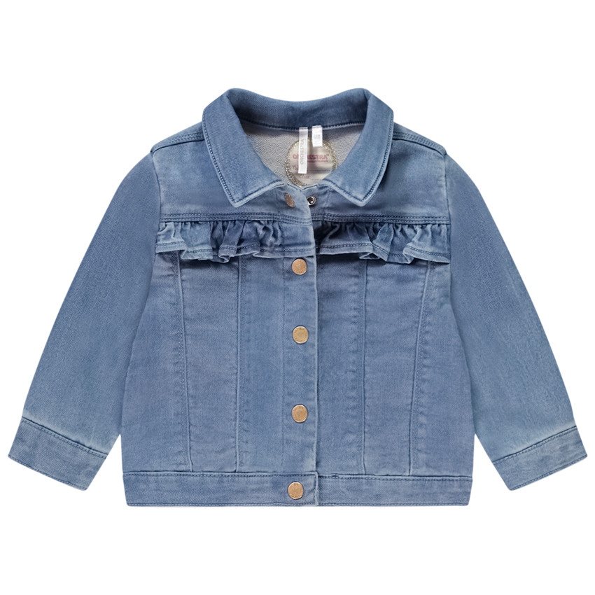 Veste effet jean avec empiècement volantée + boutons fantaisie pour bébé fille 