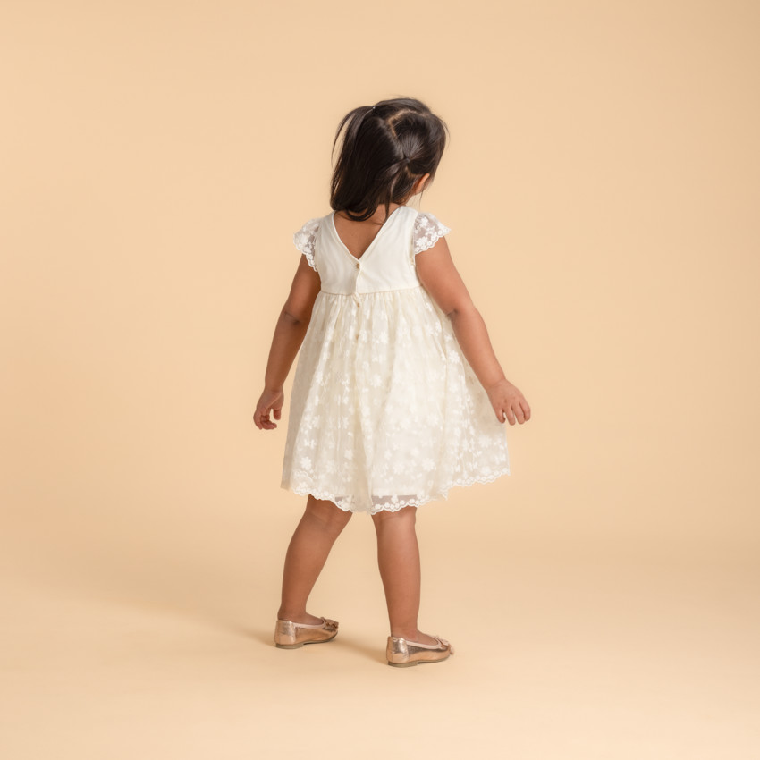 Ceremonieel ensemble jurk + bloomer in tule met borduursel voor meisjes 