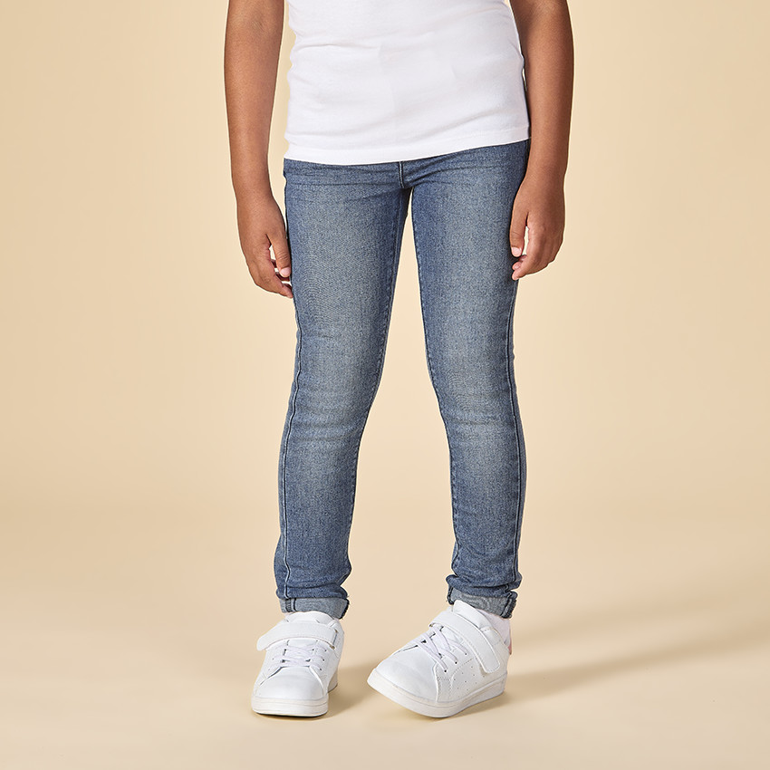 Jean skinny effet délavé avec jacron en simili cuir pour fille 