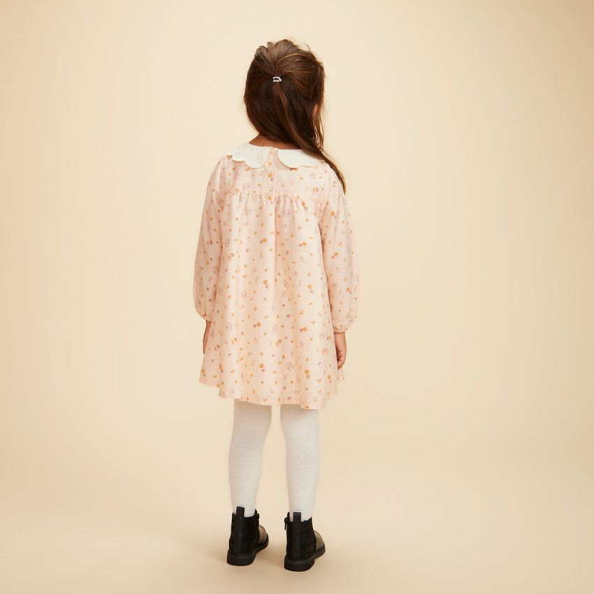 Robe manches longues col claudine imprimé fantaisie pour fille 