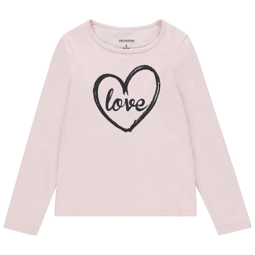 T-shirt manches longues print coeur pour enfant fille 