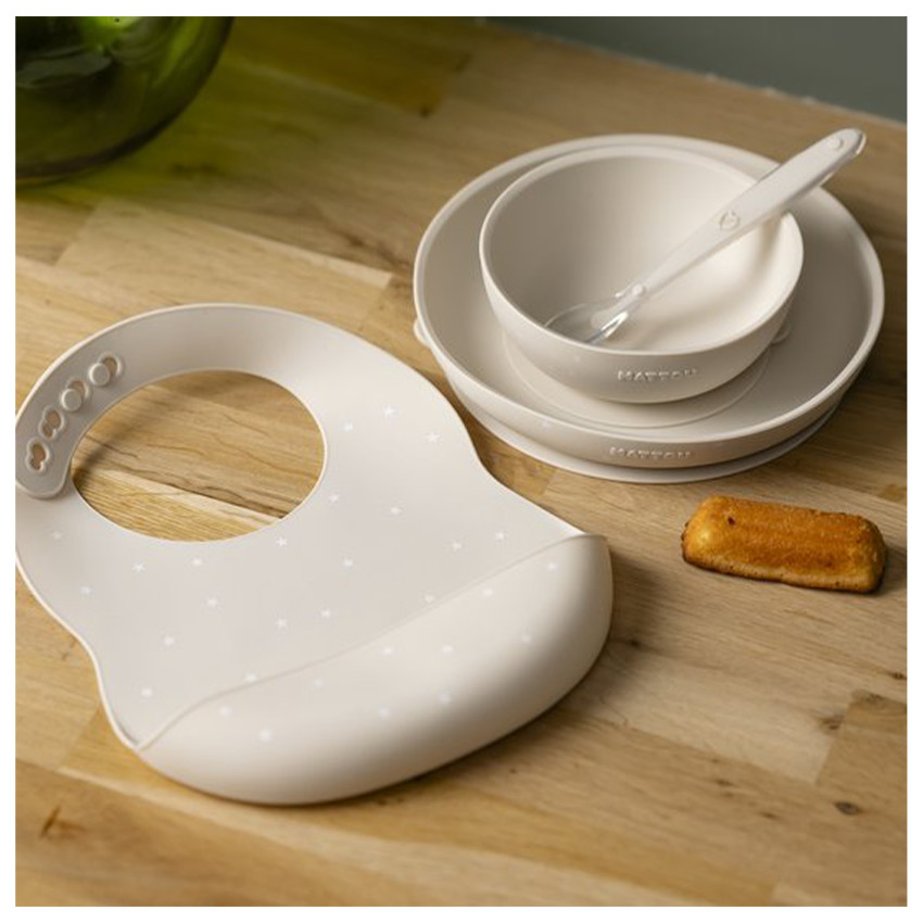 Set repas avec bavoir silicone Argile/Etoiles 