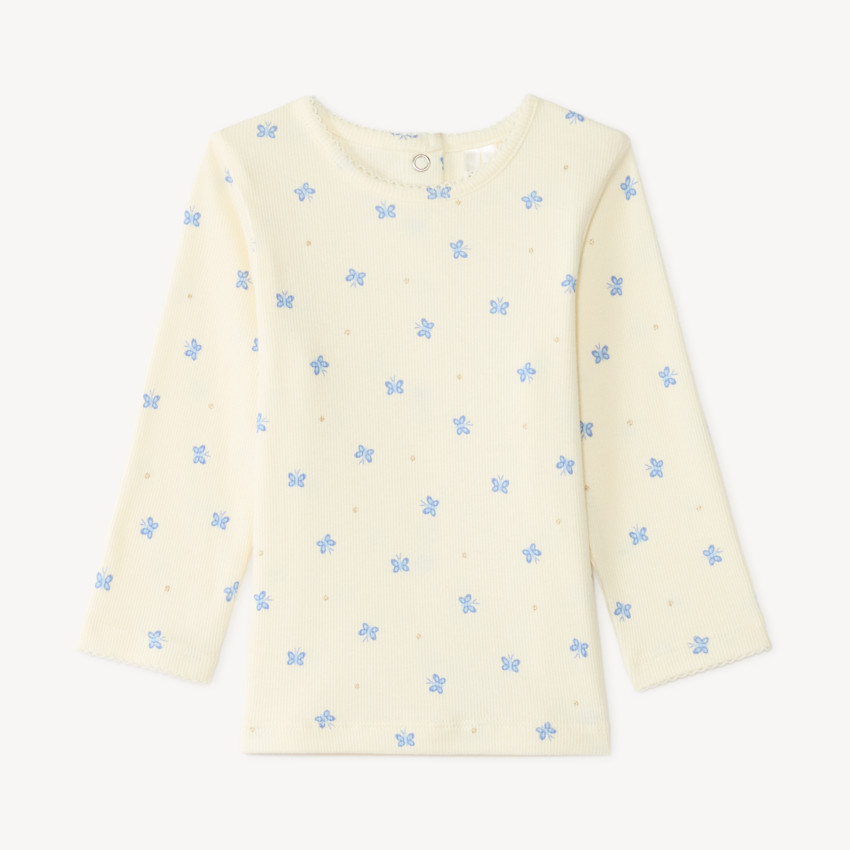 Ensemble 2 pièces salopette et t-shirt manches longues imprimé papillons pour bébé fille 