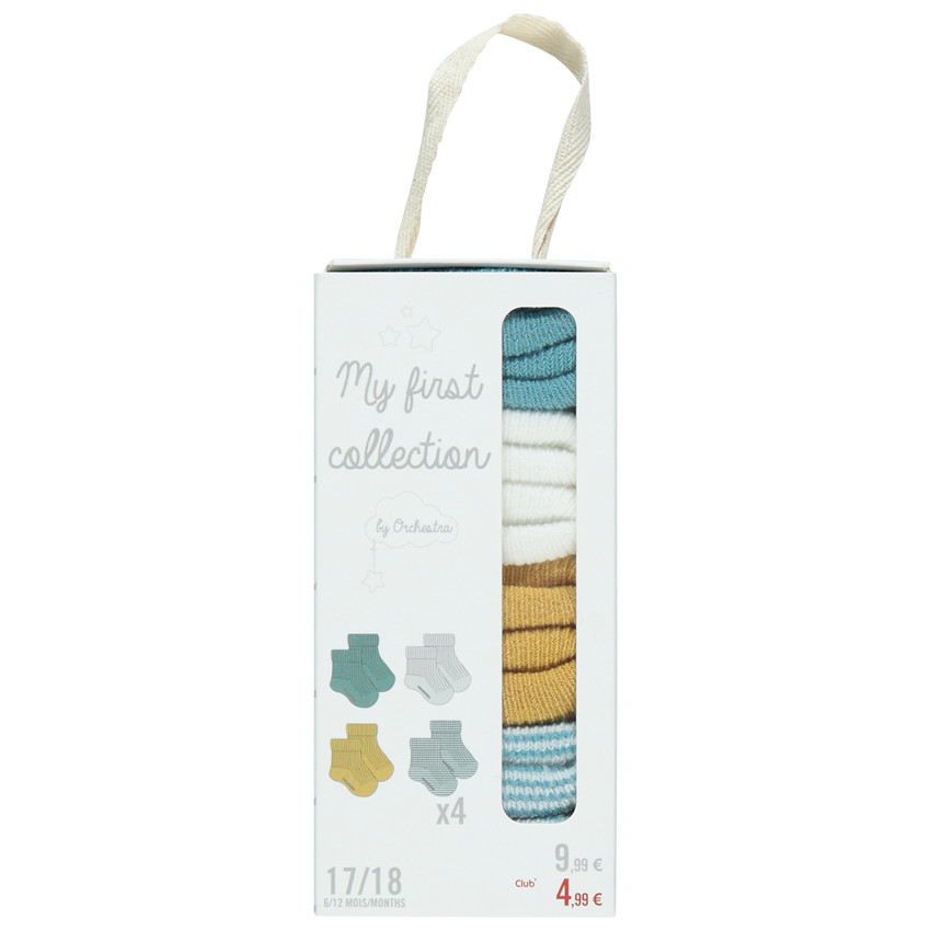 Lot de 4 paires de chaussettes côtelées assorties bleu/ocre  